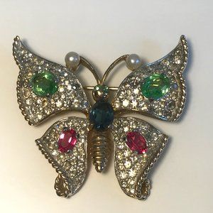 PANETTA VINTAGE 1940's MULTI-GEM COLOR BUTTERFLY BROOCH PIN.